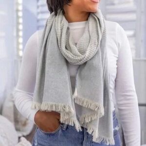 BE KIND by Ellen x Tribe Alive Gray Fringed Scarf Made From Upcycled Denim